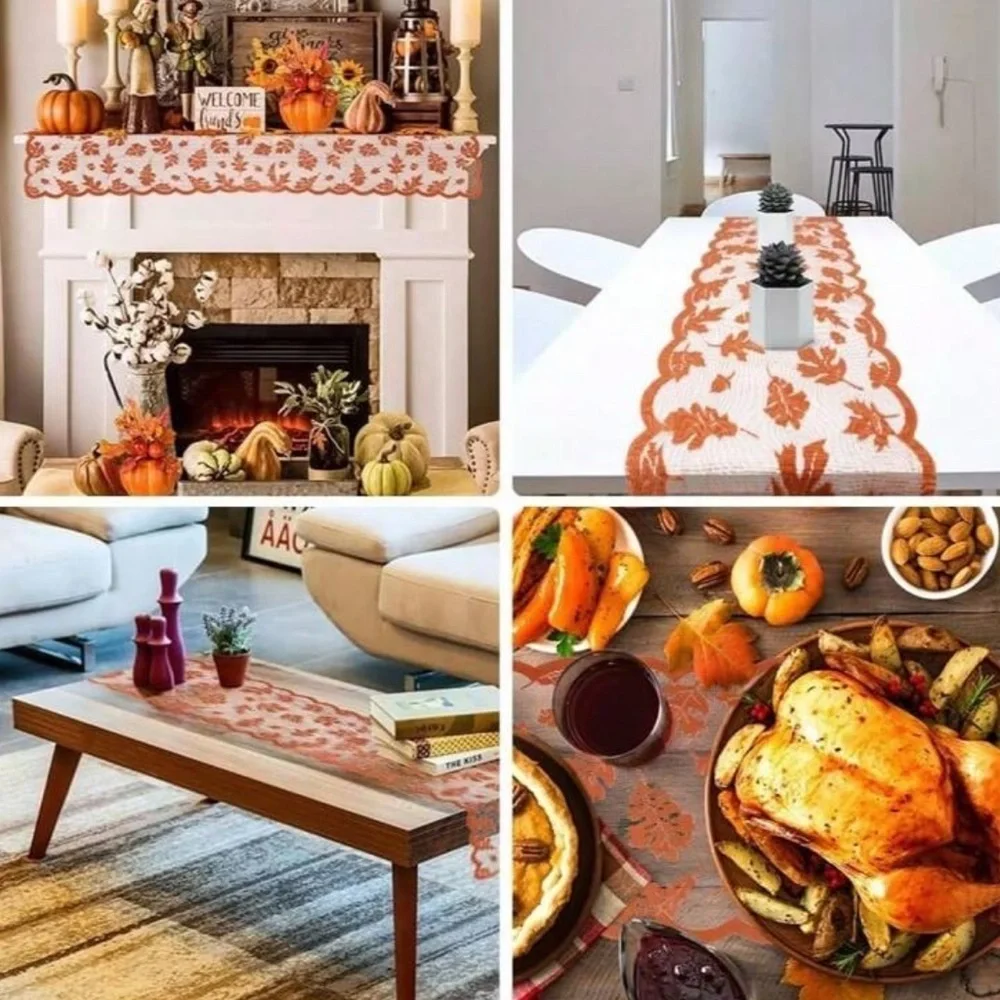 NEW Orange Leaf Fall Table Runner